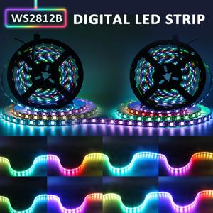 WS2812B RGBIC LED 스트립 조명 30/60/144leds/M RGB 픽셀 풀 컬러 스트립 조명 검정/흰색 PCB 방수 IP30 IP65 IP67 DC5V