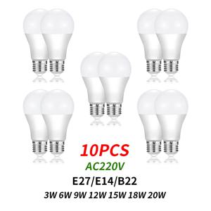 10PCS AC220V Led 전구 램프 E27 E14 B22 빛 전원 3W-20W 스트로브 없음 3000K 4000K 6000K 테이블 램프 스탠드 전구