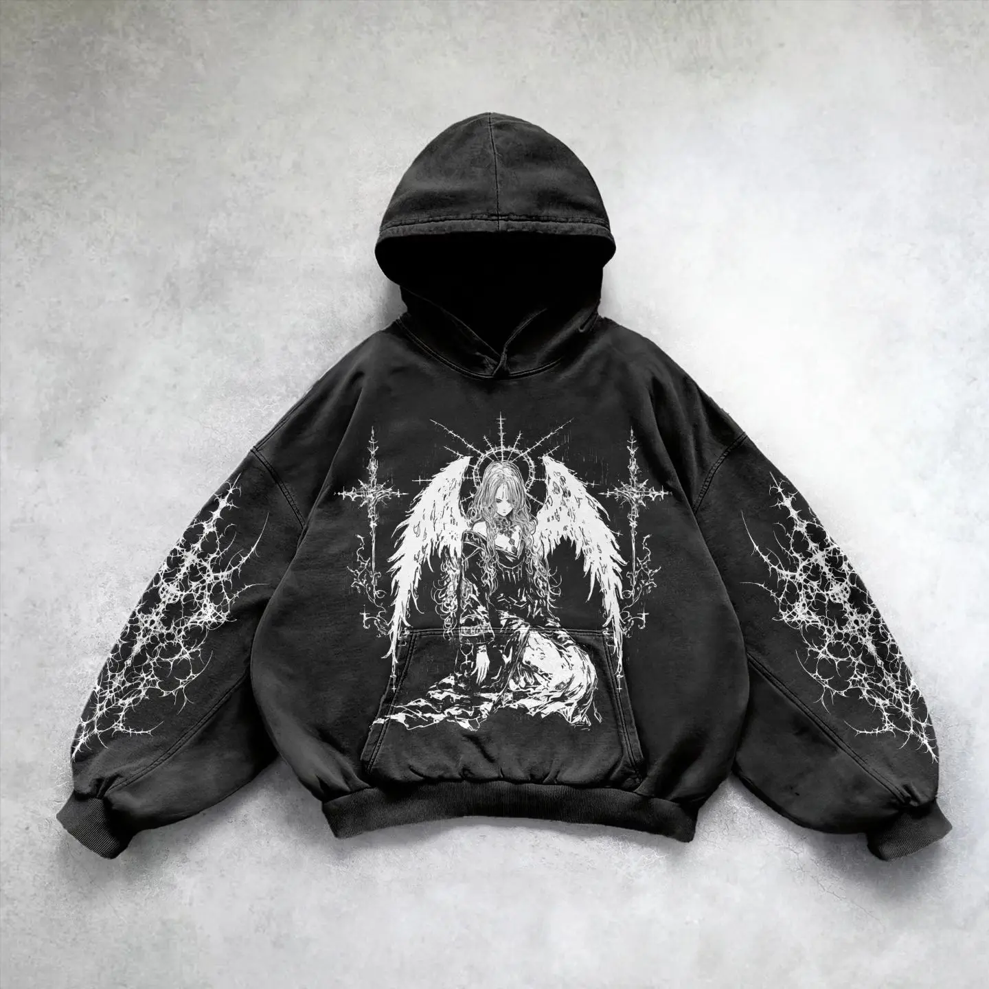 하라주쿠 프로모션 하이 스트리트 오버 사이즈 스웨트 까마귀 2025 커플 후드 여성 고스 y2k 탑 고스 streetwear 고딕 의류