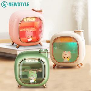 초음파 만화 공기 가습기 500ML 대용량 아로마 에센셜 오일 디퓨저 귀여운 인형 USB 더블 스프레이 다채로운 조명