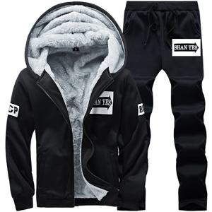 Wolf Czuadlte2024New 겨울 남성 스포츠 세트 캐주얼 바지 후드 스웨터 청소년 대형 플러스 플러시 두꺼운 카디건 투피스 세트