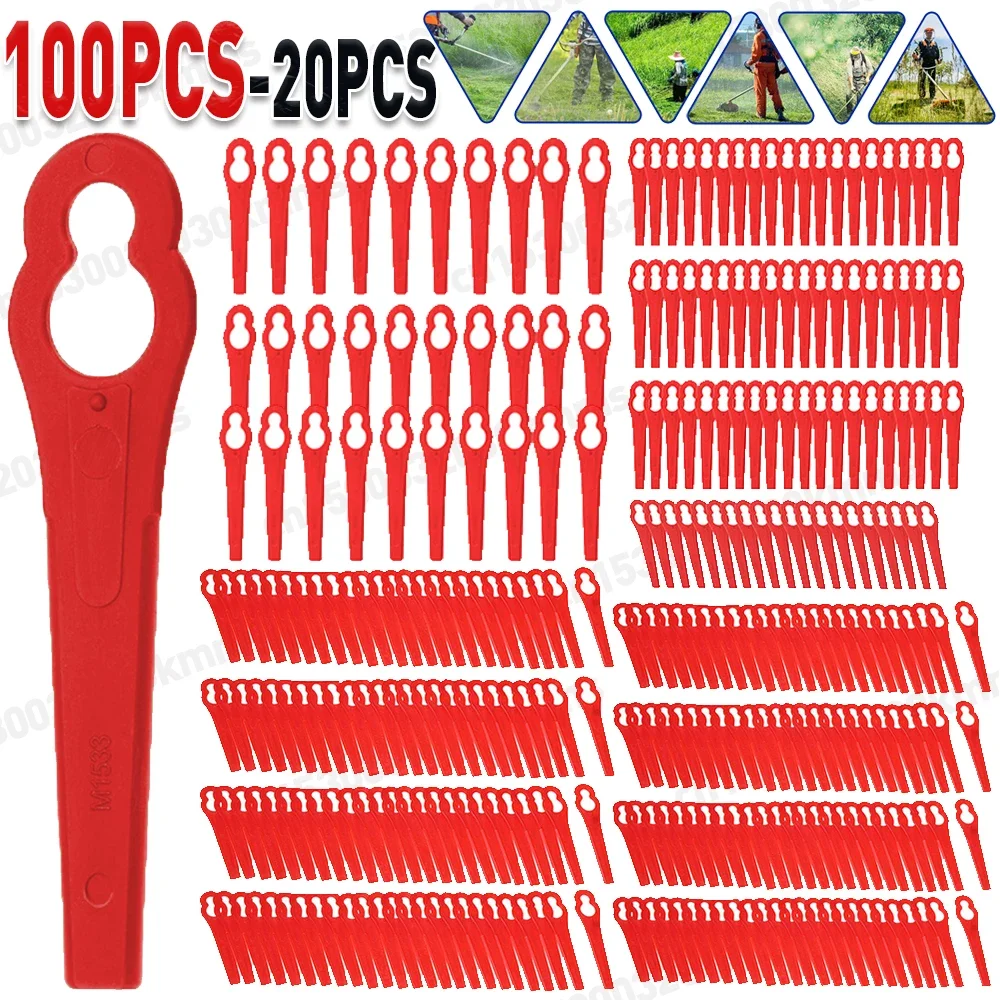 20-120pcs 전기 무선 잔디 트리머 스트리머 도구에 대 한 플라스틱 커터 블레이드 잔디 트리머 블레이드 교체 정원 도구