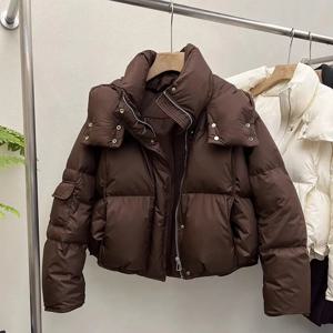 여성용 화이트 덕 후드 다운 재킷, 따뜻한 다운 코트, 캐주얼 루즈 짧은 두꺼운 경량 퍼피 재킷, 90 겨울 신상 패션