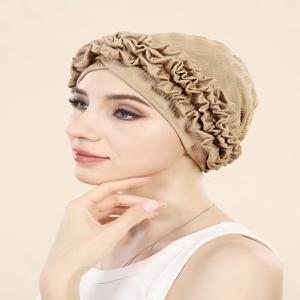 교차 이마 꽃 터번 모자 솔리드 컬러 여성 Hijabs 이슬람 Chemo 모자 머리 스카프 숙녀 머리 랩 커버 Hijab 스카프