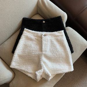 하이웨이스트 와이드 레그 울 미니 반바지 여성용 가을 겨울 패션 아우터웨어 부츠 팬츠 출퇴근 스타일 캐주얼 바지