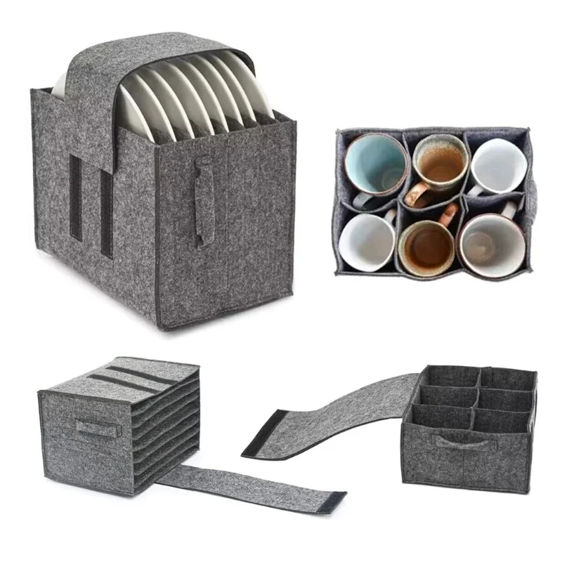 펠트 플레이트 접시 컵 보관 가방 홀더 두꺼운 캠핑 식기 용기 캠핑카 주방 찬장 계층화 된 조직