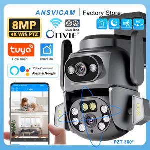 4K 8MP WIFI 카메라 TUYA APP 듀얼 스크린 캠 쌍안 AI 바디 자동 추적 CCTV Alexa 보안 지능형 IP66 모니터링