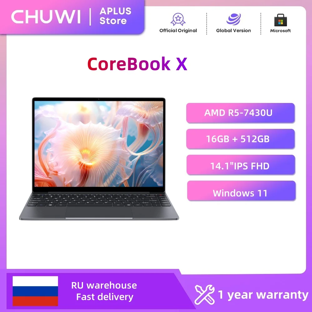 CHUWI 코어북 X 게이밍 노트북 14.1인치 FHD IPS 스크린 AMD R5-7430U 16GB DDR4 RAM 512GB SSD 윈도우 11 Wifi6 노트북 컴퓨터