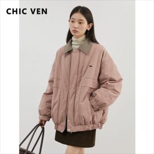 CHIC VEN 패션 여성 재킷, 솔리드 루즈 캐주얼 코튼, 두껍고 따뜻한 재킷, 여성 코트, 작업복, 가을, 겨울 2024