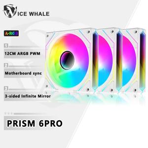 ICE Whale Prism 6PRO PC 케이스 팬 12cm 3면 무한 거울 5V 3PIN ARGB 마더보드 조명 동기화 4PIN PWM 자동 냉각 팬