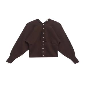 여성 패션 앞단추 브이넥 니트 가디건 스웨터 긴 소매 핏감 있는 밑단 시크한 아우터웨어 여성 상의