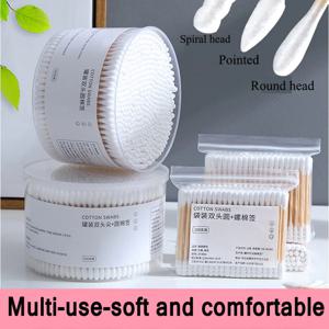 박스형 화장품 코튼 더블 헤드 면봉, 여성용 메이크업 코튼 버드, 나무 스틱 코 귀 청소 도구, 500 개