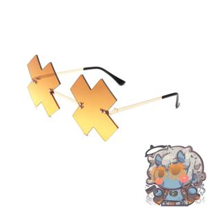 게임 길티 기어 해피 카오스 코스프레 안경, 노란색 불규칙 재미있는 안경, 금속 플라스틱 안경, 할로윈 코스튬 액세서리