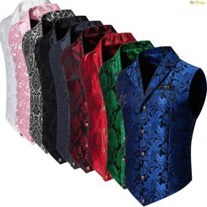 블루 자카드 원단 남성용 민소매 조끼 코트, 결혼식 파티 무대 공연 원피스 조끼, 그린 레드 핑크 블랙 화이트 조끼