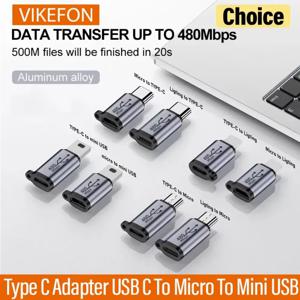 유형 C 어댑터 USB C-마이크로-미니 USB 여성 변환기 iPhone 14 13 Xiaomi Samsung Lightning Male 충전기 어댑터