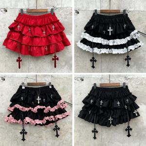 고딕 Y2k 탄성 허리 하라주쿠 Y2k 짧은 치마 여성 Hot Chick Chic Ruffle Subculture 스커트 디자인 레트로 케이크 스커트 로리타