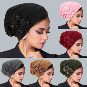 새로운 이슬람 패션 여성 Hijabs 꽃 이슬람 Hijab Chemo 모자 Beanies Hiar 손실 암 Chemo 모자 숙녀 두건 머리 커버