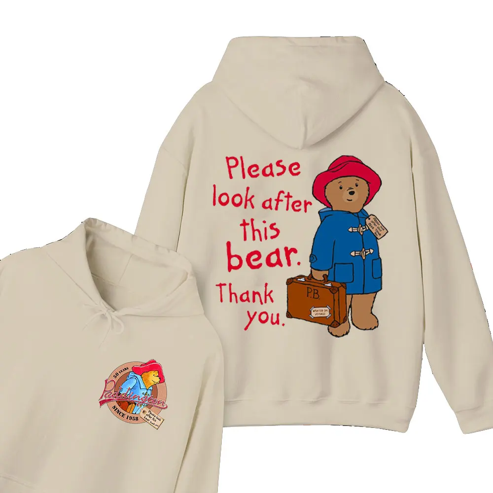 런던의 귀여운 패딩턴 베어 만화 패턴 까마귀 그래픽 남여 까마귀 Hoody 대형 풀오버 후드 봄의 새로운 기능