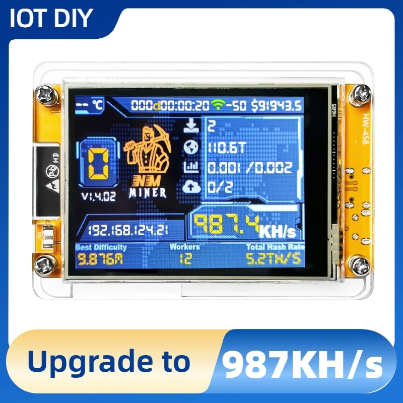 NMMiner 해시레이트 987KH/s 컴퓨터 괴짜를 위한 Bitcoin Lucky Miner 2.8 인치 솔로 복권 스마트 디스플레이 Crypto ESP32-2432S028R DROOM