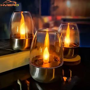 LED 태양 양초 빛 Flameless 충전식 야간 조명 정원 장식 야외 웨딩 파티 방수 분위기 램프