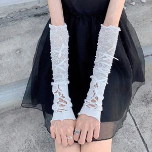 팔 슬리브 여성 여름 로리타 레이스 업 컷 아웃 태양 보호 팔 슬리브 소녀 블랙 화이트 안티 햇볕 슬리브