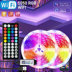 RGB LED 스트립 조명 5m 10m 20m 30m LED 룸 조명 앱 제어 유연 리본 루세스 LED 테이프 (침실 장식용)