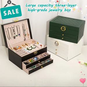 대용량 3단 가죽 잠금 장신구 보관함 귀걸이 팔찌 액세서리 방진 방오 젤링 보관함