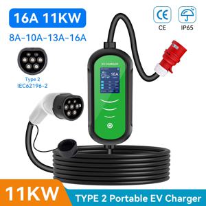 Type2 케이블 5M 휴대용 전기차 충전기 11KW 16A 3상 월박스 고속 충전 케이블 CEE 플러그 4형 전류 조절 모드
