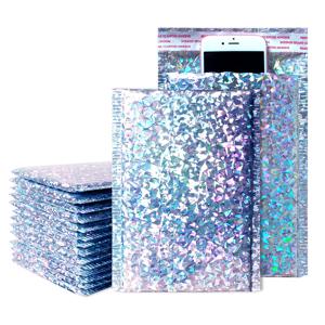 50PCS 선물 포장 홀로그램 금속 버블 메일러 글래머 다채로운 실버 쉐이드 호일 쿠션 패딩 배송 봉투 가방