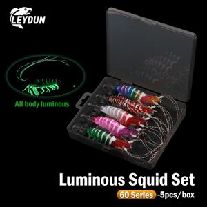 Luminous Squid Jig  Shrimp Squid BKK Hook 80mm 5pcs/set Fishing Lures Octopus Cuttlefish Shrimp Saltwater Baits