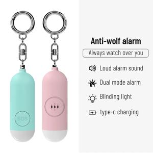 FUERS 자기 방어 경보 LED 라이트 충전식 여성 어린이 개인 130dB SOS 방어 안전 경보 열쇠 고리 비상