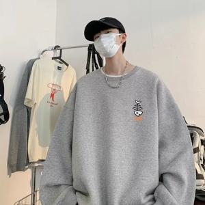 M-8XL 가을 남성 대형 스웨터 패션 느슨한 간단한 낙서 Fishbones 인쇄 긴 소매 플러스 벨벳 커플 옷