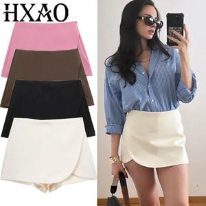 HXAO 여성 스커트 반바지 여름 비대칭 베이지 블랙 스커트 팬츠 오피스 하이웨이스트 스코트 여성 핑크 브라운 스커트 반바지 포함