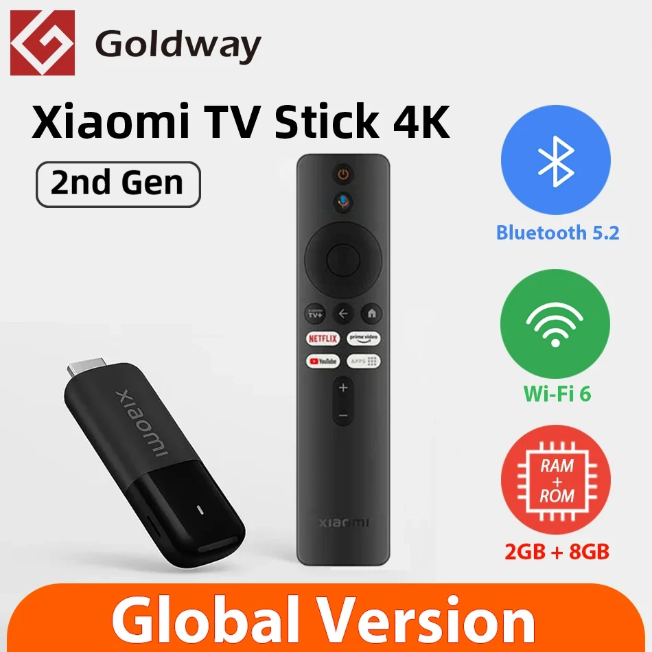 2025 글로벌 버전 샤오미 미 TV 스틱 4K 2세대 2GB 램 8GB 롬 Wifi6 블루투스 5.2 구글 어시스턴트 넷플릭스 스마트 TV 플레이어