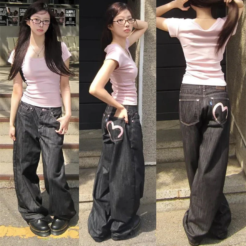 2025 가을 겨울 여성 데님 청바지 Y2K 와이드 핏 배기 청바지 그런지 하라주쿠 카우보이 신상 팬츠 한국 맘핏 청바지 펑크 레트로