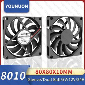 YOUNUON 80MM 팬 5V USB 팬 80x80x10mm 8cm DC 5V 12V 24V 8010 팬 브러시리스 냉각 냉각기 PC 팬 컴퓨터 케이스 팬 쿨러