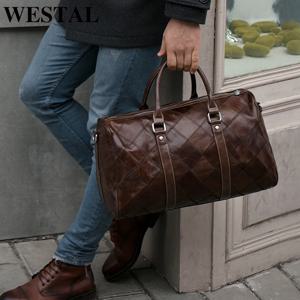 WESTAL 남성용 여행 가방 핸드 수하물 정품 가죽 더플 백 가죽 수하물 여행 가방 가방 핸드백 빅/주말 가방