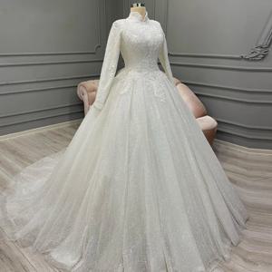 스파클 이슬람 웨딩 드레스 커버 뒤로 긴 웨딩 드레스 a 라인 럭셔리 우아한 신부 드레스 vestidos de novia EBG 980012
