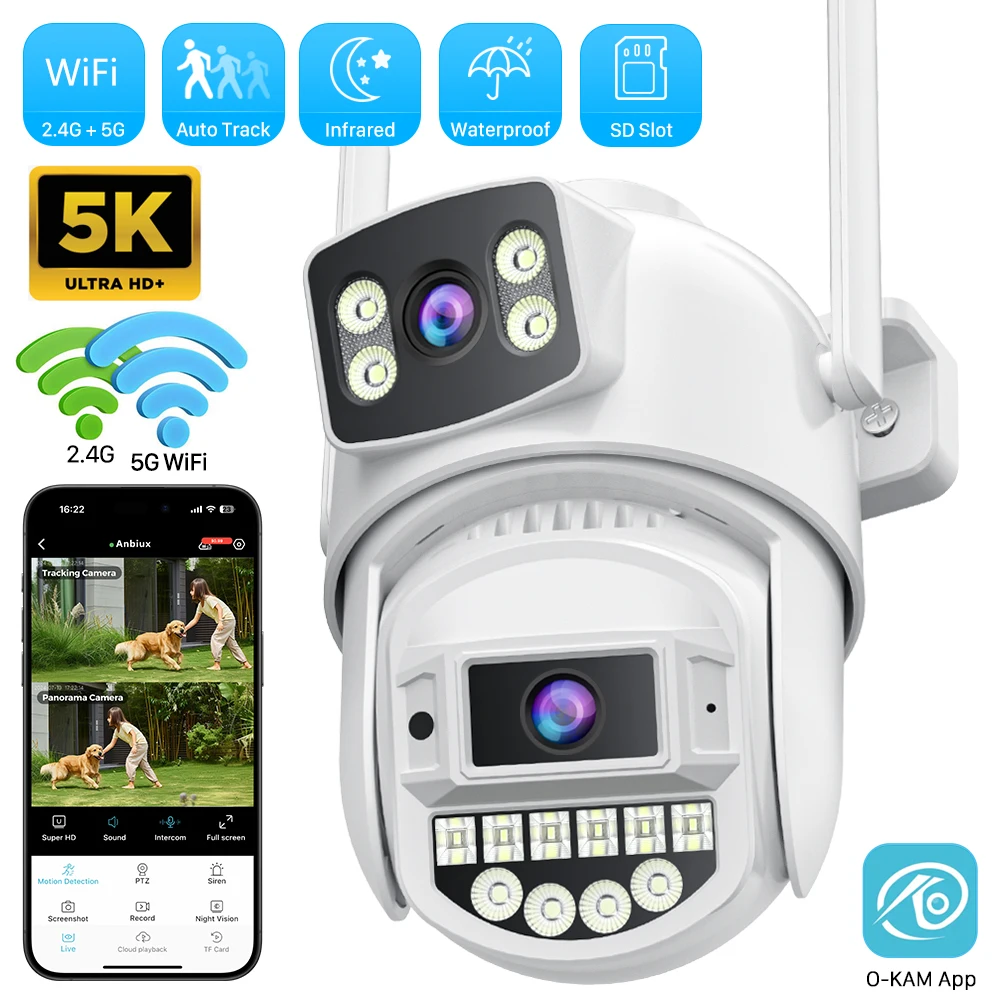 8MP 4K PTZ Wifi 카메라 듀얼 렌즈(듀얼 스크린 HD 10MP 5K Ai 인간 감지 자동 추적 무선 야외 감시 카메라)