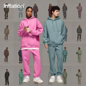 INFLATION 남녀공용 두꺼운 플리스 운동복 세트, 트렌디한 캔디 컬러, 조깅 수트, 남성용 매칭 벨벳 후드 세트, 겨울