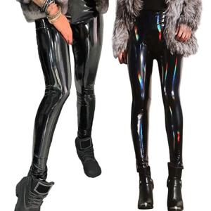 섹시한 시니 여성 가죽 바지 하이 웨스트 미러 슬림 블랙 바지 나이트 클럽 펜슬 바지 PU