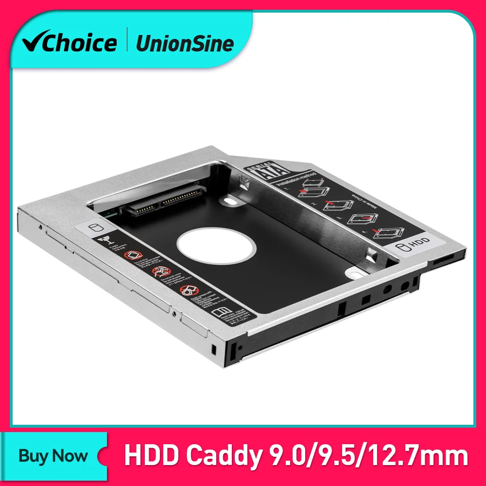 UnionSine 9.0 9.5 12.7mm HDD 캐디 SATA 2.5 용 3.0 노트북 CD DVD-ROM Optibay 용 SSD 케이스 하드 디스크 드라이브 어댑터