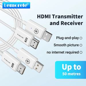 Lemorele HDMI 무선 송신기 수신기 확장기 키트 TV 카메라 스트리밍 프로젝터 용 164FT/50M 무선 디스플레이 동글
