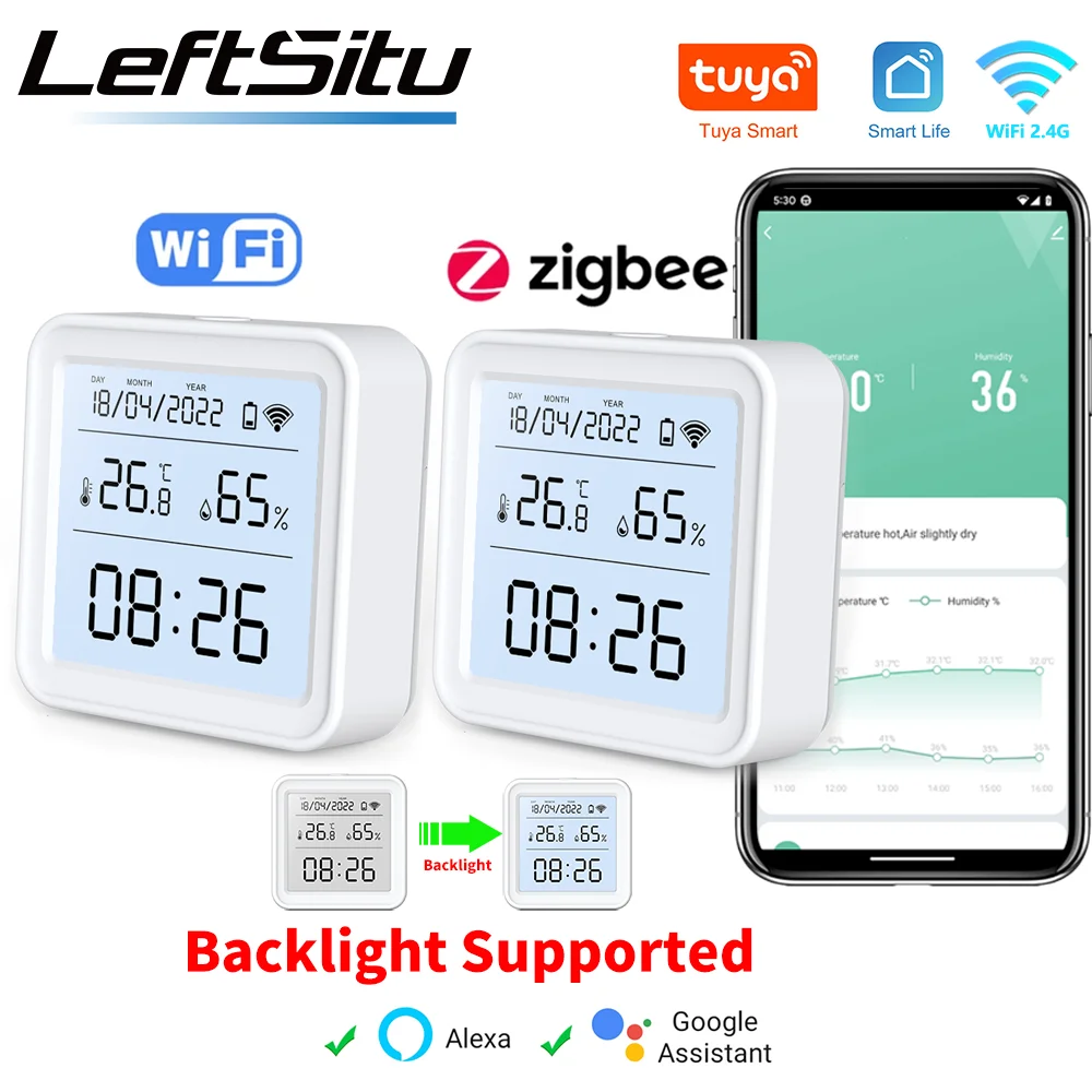 Tuya Zigbee WiFi 온도 습도 센서 습도계 온도계 감지기 스마트 라이프 원격 제어 지원 Alexa Google 홈