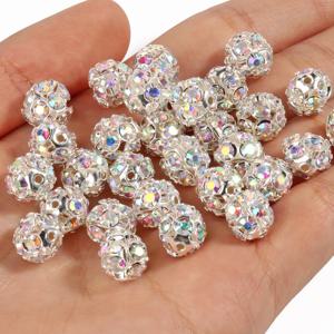 50pcs 6/8/10mm AB 컬러 금속 크리스탈 비즈 라인 석 공 모양 느슨한 비즈 쥬얼리 만들기 DIY 선물 팔찌 액세서리