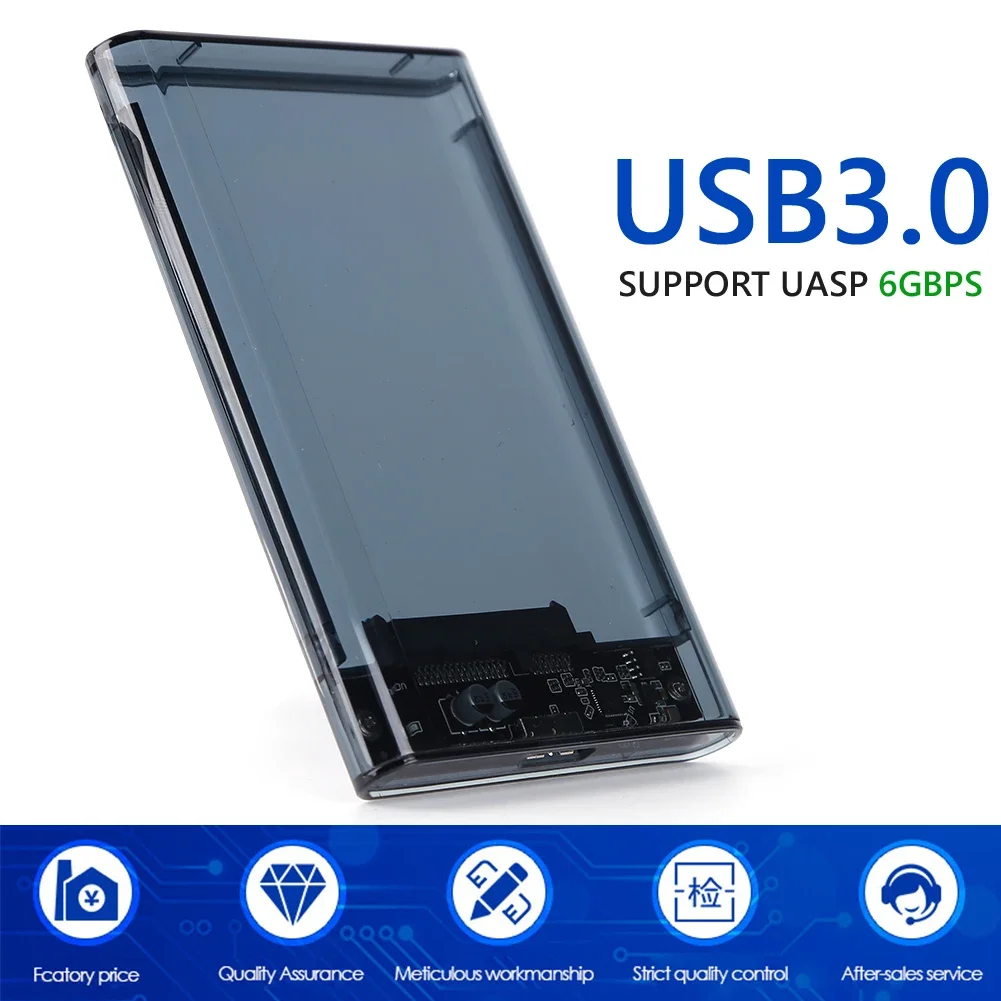 USB 3.0 외장 하드 드라이브 인클로저 2.5인치 SATA to USB3.1 UASP 투명 휴대용 하드 드라이브 케이스 2TB HDD 무공구 설치