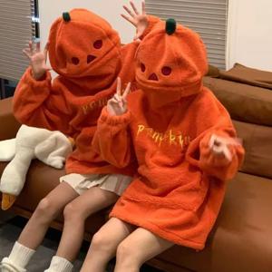 할로윈 파티 호박 머리 양털 커플 스타일, Y2k 오버사이즈 후드, 맨투맨 자수 스트리트웨어, 2024 신상