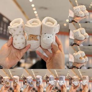 귀여운 곰 아기 신발 만화 부드러운 밑창 눈 부츠 유아 남아 여아 가을 겨울 따뜻한 두꺼운 플러시 키즈 첫 걸음마 신발 0-18개월