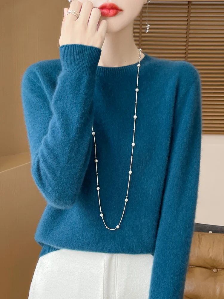 가을 겨울 여성 100% 메리노 울 스웨터 오목 캐시미어 풀오버 기본 패션 의류 컴포트 웜 탑 캐주얼 솔리드