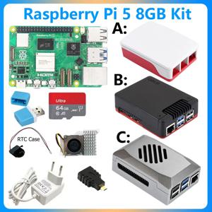 Raspberry Pi 5 모델 Pi5 2GB/4GB/8GB RAM 옵션 키트 27W 전원+케이스+64GB 카드+ 카드 리더기+RTC 카드